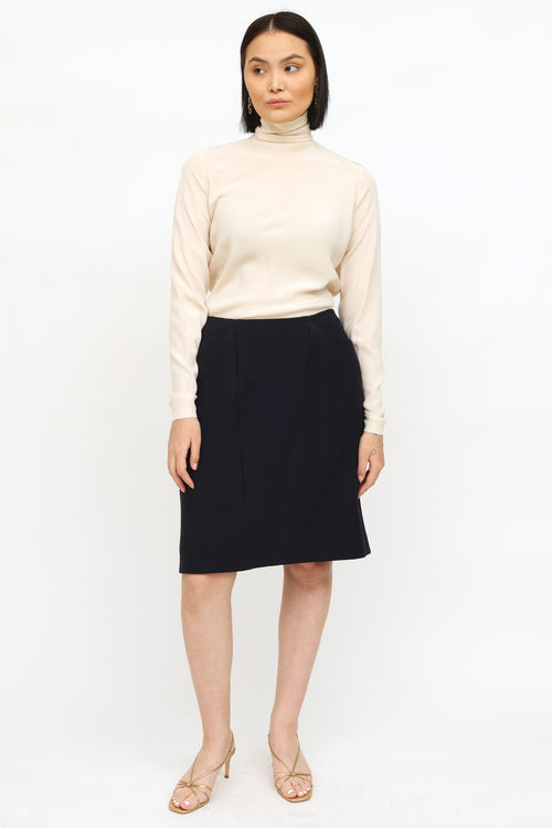 Chanel Navy Wool Pencil Skirt