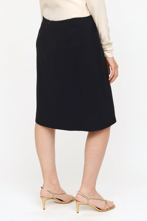 Chanel Navy Wool Pencil Skirt