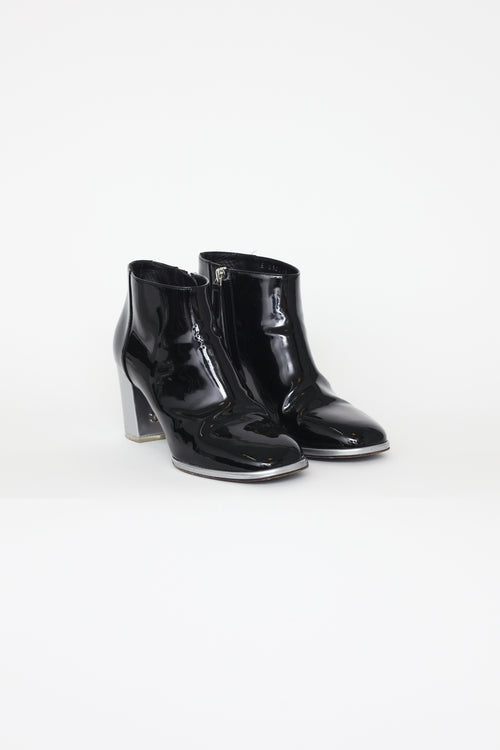 Chanel Black 
Silver Ankle Boots