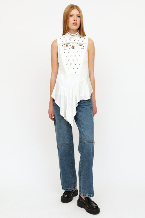 Chloé White Asymmetrical Grommet Top