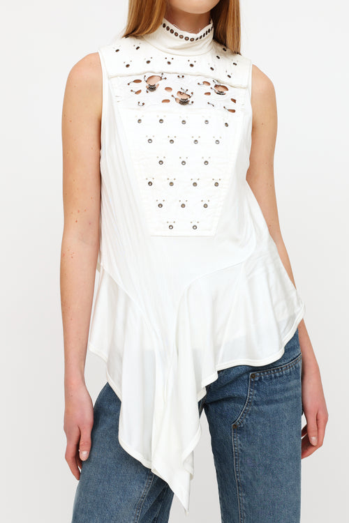 Chloé White Asymmetrical Grommet Top