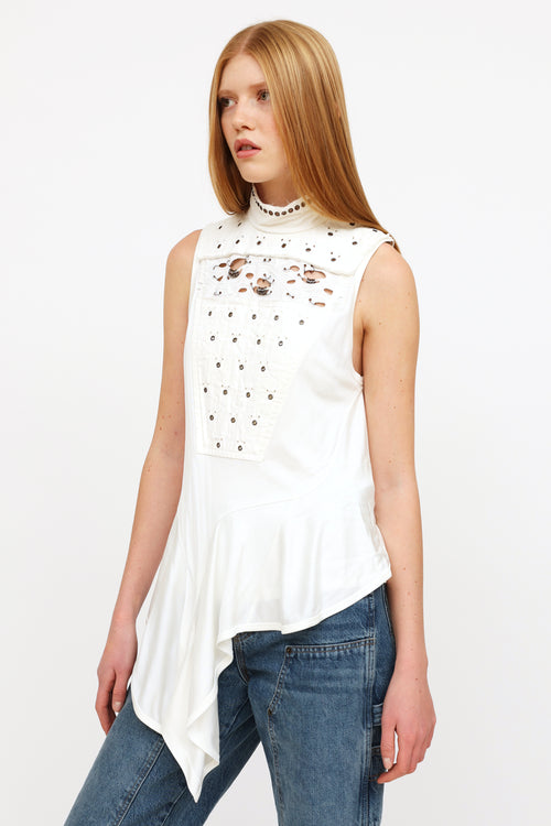 Chloé White Asymmetrical Grommet Top