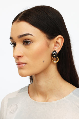 Ciner Vintage Black 
Gold Drop Clip-On Earrings