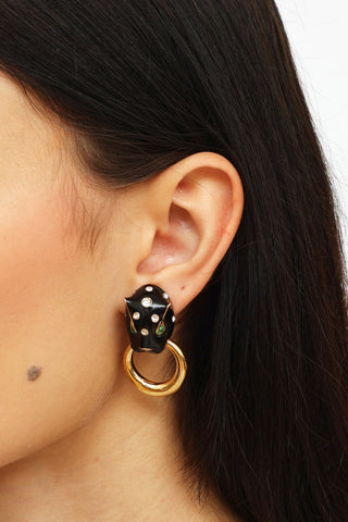 Ciner Vintage Black 
Gold Drop Clip-On Earrings