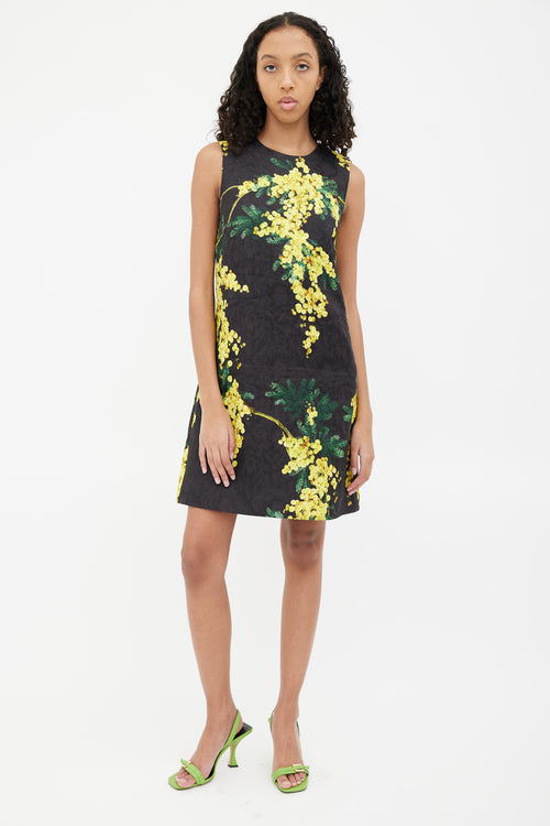 Dolce 
Gabbana Black 
Yellow Floral Shift Dress