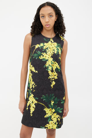 Dolce 
Gabbana Black 
Yellow Floral Shift Dress