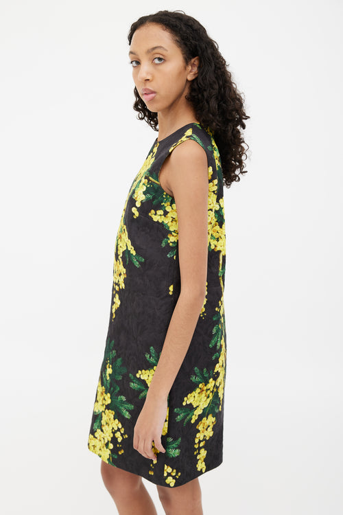 Dolce 
Gabbana Black 
Yellow Floral Shift Dress