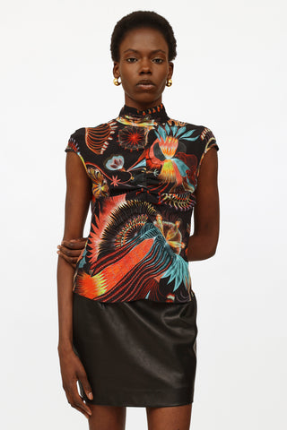 Dries Van Noten Brown 
Multi Silk Printed Top