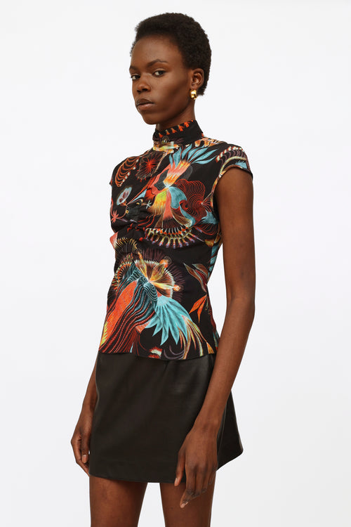 Dries Van Noten Brown 
Multi Silk Printed Top