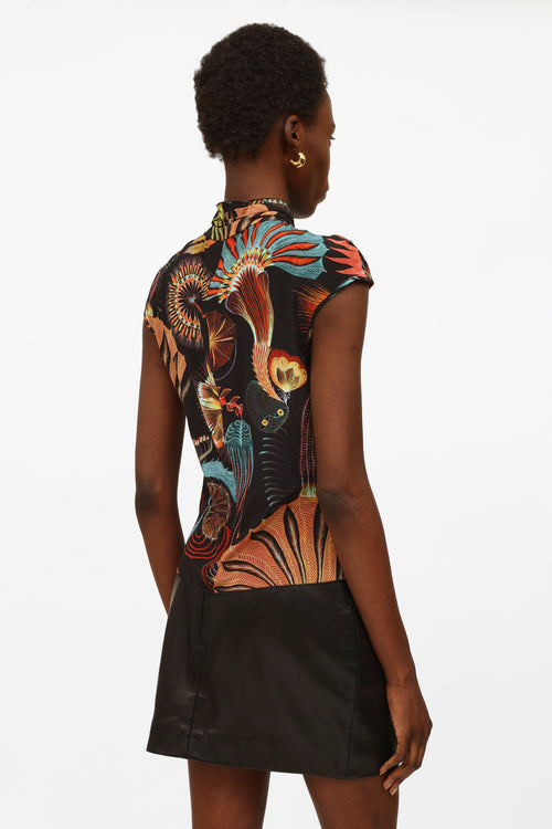 Dries Van Noten Brown 
Multi Silk Printed Top