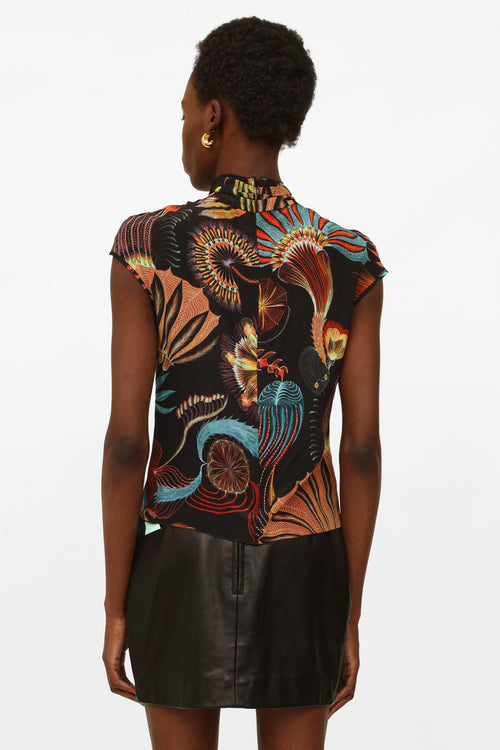 Dries Van Noten Brown 
Multi Silk Printed Top