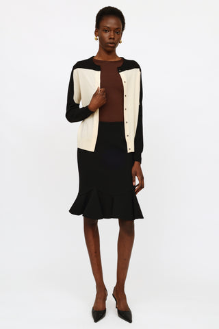 Dries Van Noten Cream 
Black Wool Cardigan