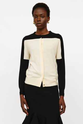 Dries Van Noten Cream 
Black Wool Cardigan