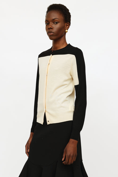 Dries Van Noten Cream 
Black Wool Cardigan