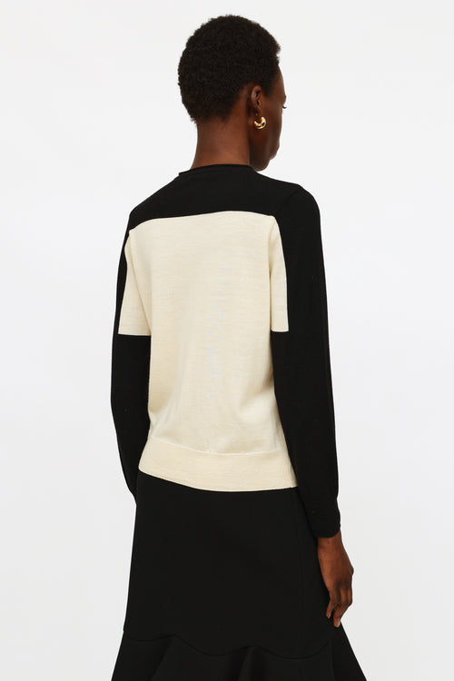 Dries Van Noten Cream 
Black Wool Cardigan