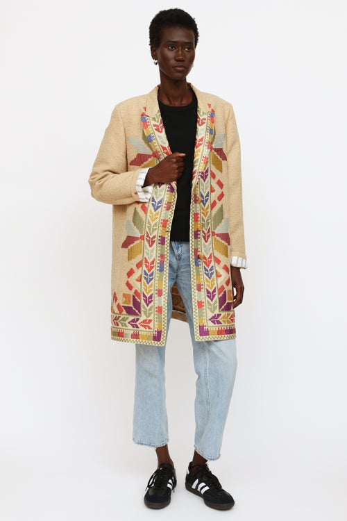 Etro Beige Embroidered Pattern Coat