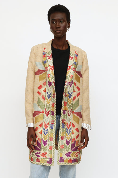 Etro Beige Embroidered Pattern Coat