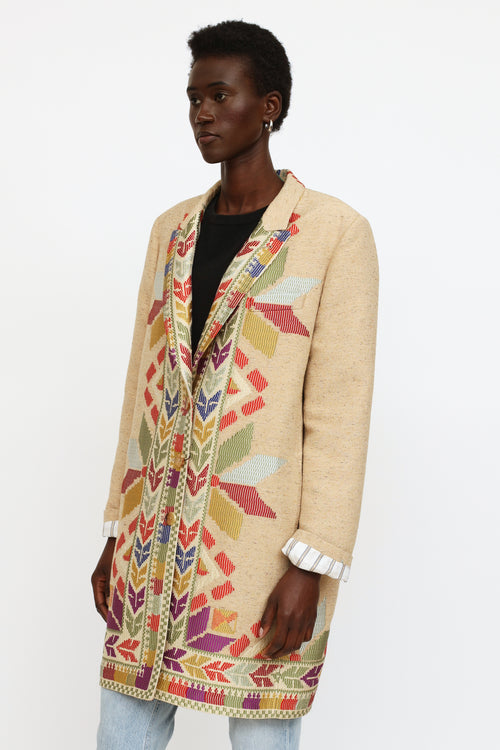 Etro Beige Embroidered Pattern Coat