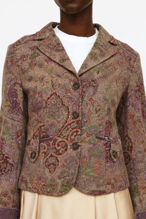 Etro Milano Green 
Purple Wool Blend Blazer