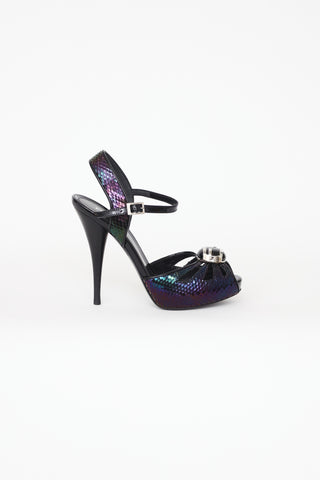 Fendi Black Iridescent Embossed Pumps