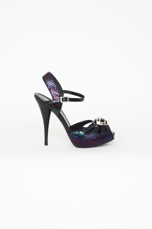 Fendi Black Iridescent Embossed Pumps