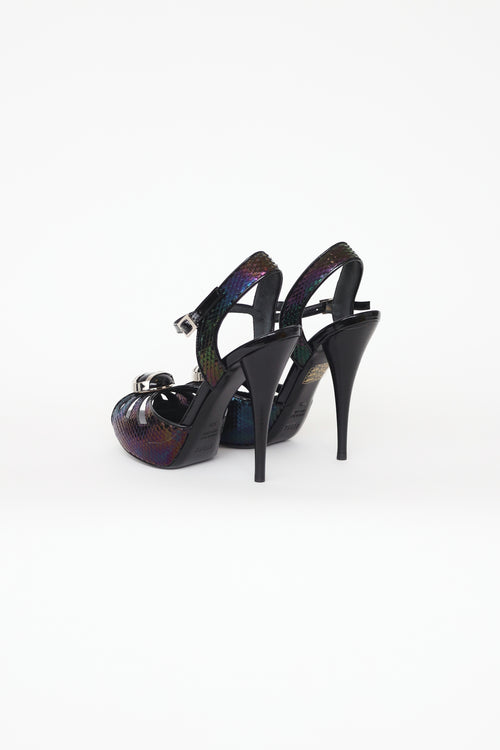 Fendi Black Iridescent Embossed Pumps