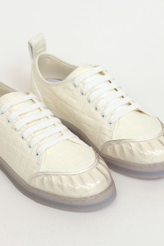 Fendi White Canvas FF Promenade Embellished Sneakers