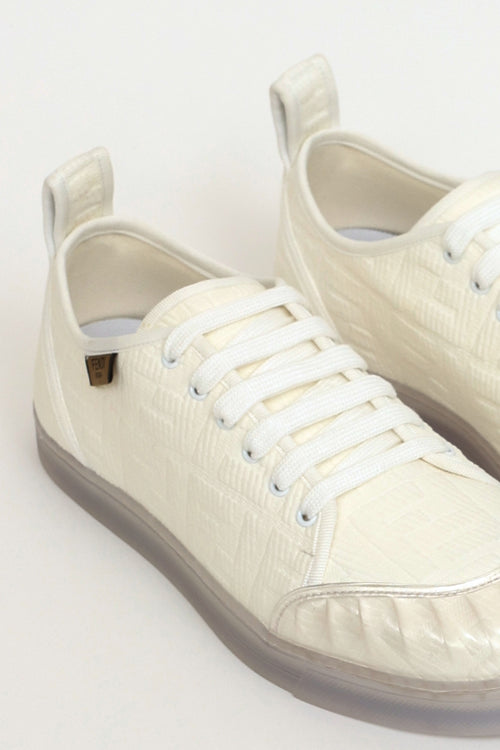 Fendi White Canvas FF Promenade Embellished Sneakers