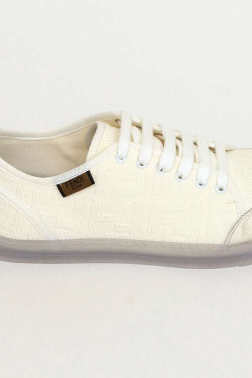 Fendi White Canvas FF Promenade Embellished Sneakers