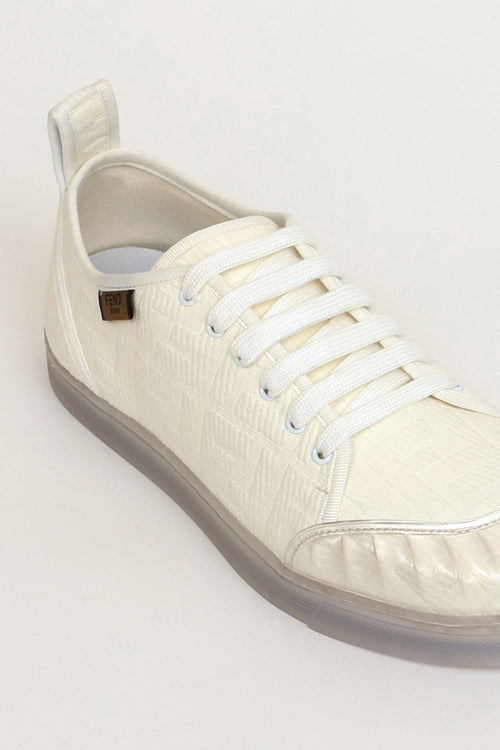 Fendi White Canvas FF Promenade Embellished Sneakers