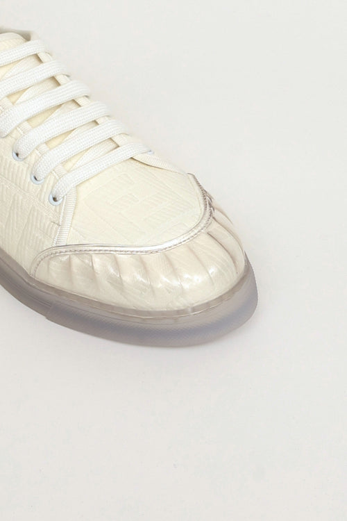 Fendi White Canvas FF Promenade Embellished Sneakers