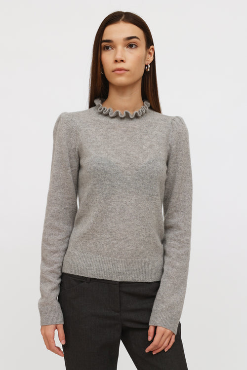 Frame Grey Cashmere Ruffle Collar Sweater