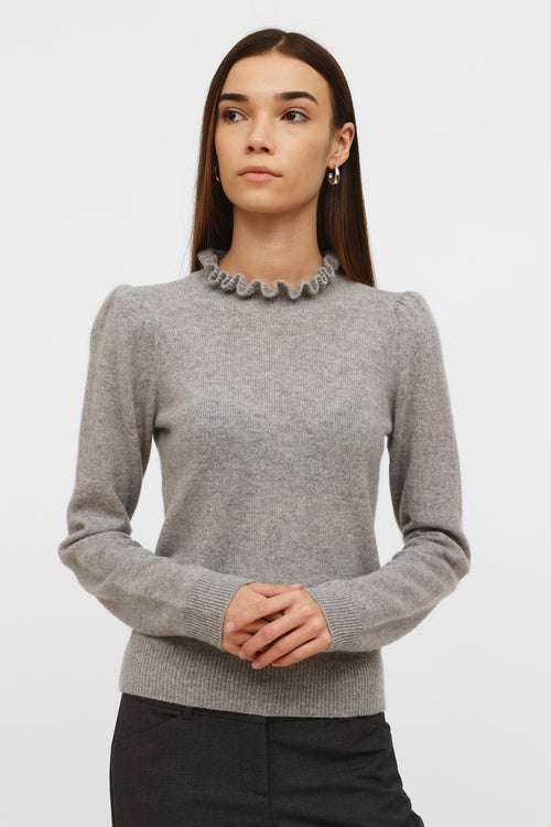 Frame Grey Cashmere Ruffle Collar Sweater