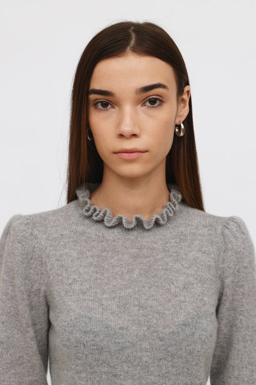 Frame Grey Cashmere Ruffle Collar Sweater