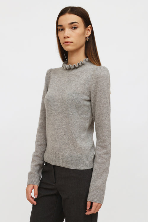 Frame Grey Cashmere Ruffle Collar Sweater