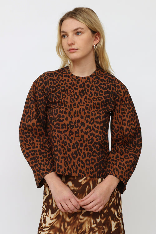 Ganni Brown Printed Top