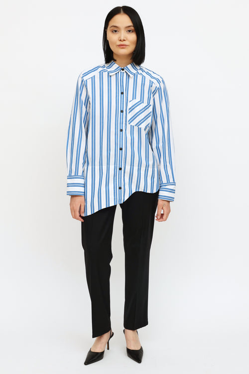 Ganni Blue 
White Stripe Button Up Shirt