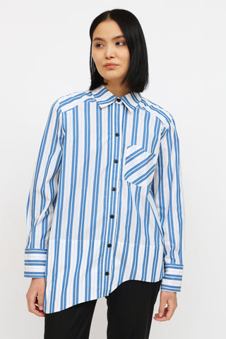 Ganni Blue 
White Stripe Button Up Shirt