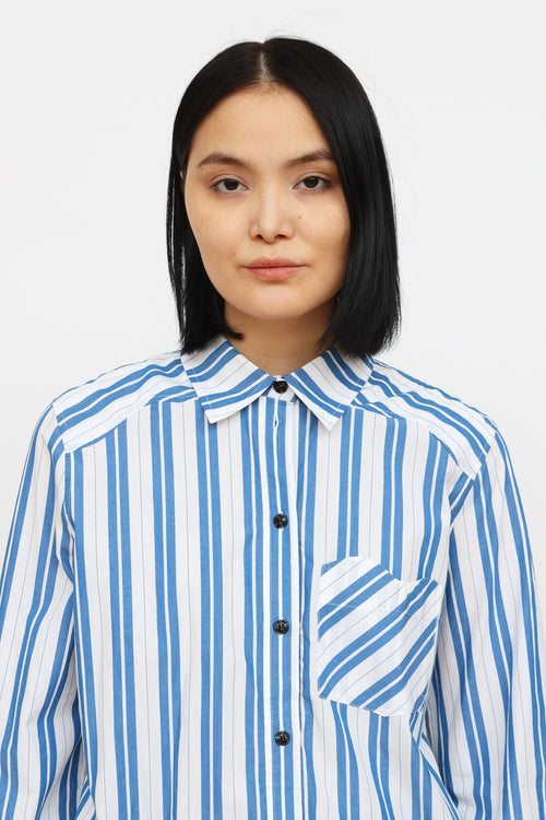 Ganni Blue 
White Stripe Button Up Shirt