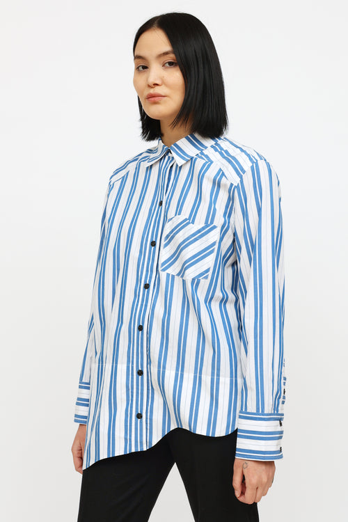 Ganni Blue 
White Stripe Button Up Shirt