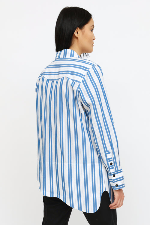 Ganni Blue 
White Stripe Button Up Shirt