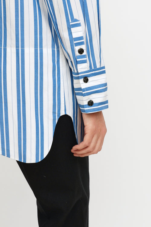 Ganni Blue 
White Stripe Button Up Shirt