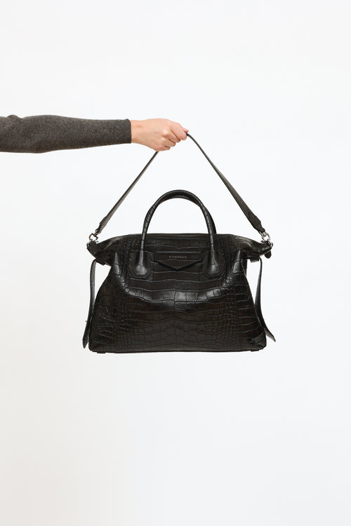 Givenchy Black Embossed Antigonia Medium Soft Bag