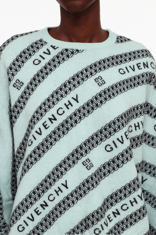 Givenchy Blue 
Black Logo Knit Wool Sweater