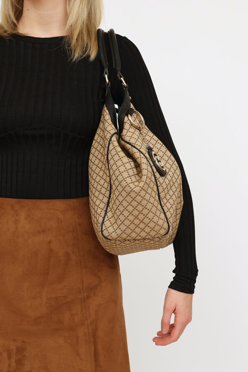 Gucci Beige 
Brown Diamante Sukey Tote Bag