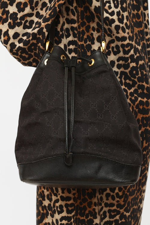 Gucci Black GG Canvas Drawstring Bucket Bag