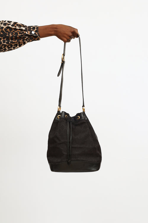 Gucci Black GG Canvas Drawstring Bucket Bag