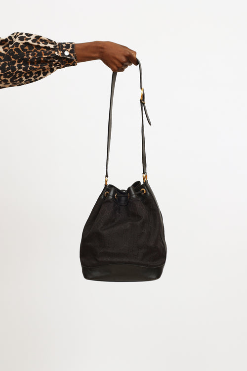 Gucci Black GG Canvas Drawstring Bucket Bag