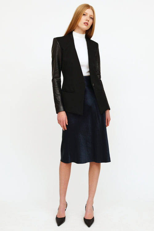 Helmut Lang Black Wool 
Leather Blazer