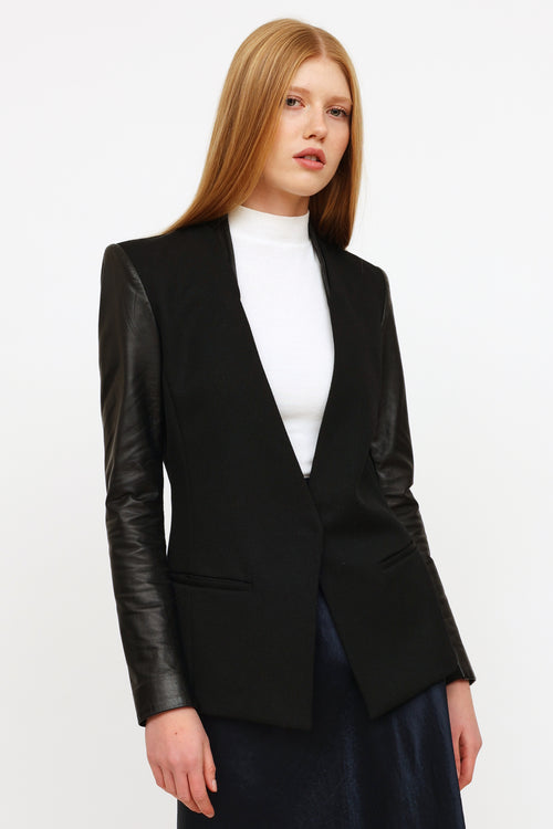 Helmut Lang Black Wool 
Leather Blazer